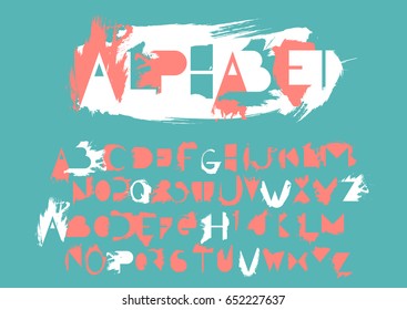 Vector alphabet set of capital letters and its counter forms with smears of semi-dry brush. For logo design, typefaces compositions and lettering.