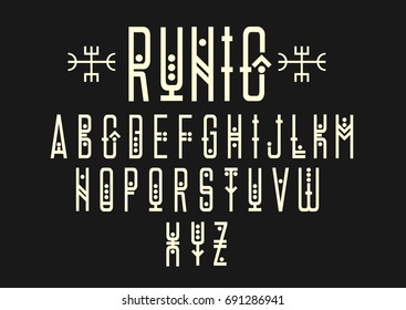 Vector alphabet set. Capital letters in geometric ethnic style with points. For hipster theme, music album cover design.