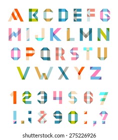 Vector Alphabet Set Fun geometric font. Vector font with overlapping strokes and mixed colours. Multiply blend mode.