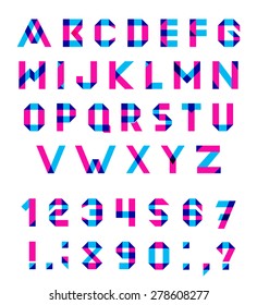 Vector Alphabet Set Fun geometric font. Vector font with overlapping strokes and mixed colours. Multiply blend mode.