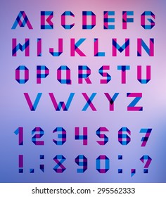 Vector Alphabet Set Fun geometric font. Vector font with overlapping strokes and mixed colours. Multiply blend mode.