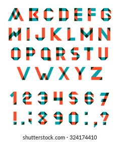 Vector Alphabet Set Fun geometric font. Vector font with overlapping strokes and mixed colours. Multiply blend mode.