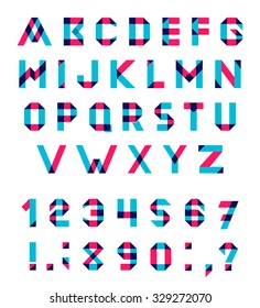 Vector Alphabet Set Fun geometric font. Vector font with overlapping strokes and mixed colors. Multiply blend mode.