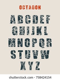 Vector Alphabet Set. Geometry style font. Octagonal decor.
