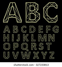 Vector Alphabet Set. Golden letters on a black background.