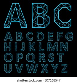 Vector Alphabet Set. Neon letters on a black background.