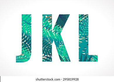 Vector alphabet set. Retro palm letters J, K, L
