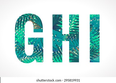 Vector alphabet set. Retro palm letters G, H, I