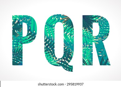 Vector alphabet set. Retro palm letters P, Q, R