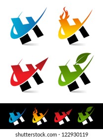 Vector alphabet set of various swoosh H logo icons