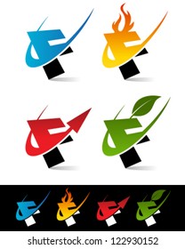 Vector alphabet set of various swoosh F logo icons