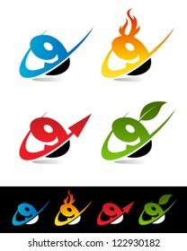 Vector alphabet set of various swoosh 9 logo icons