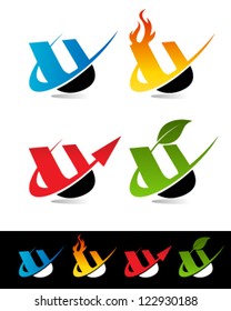 Vector alphabet set of various swoosh U logo icons