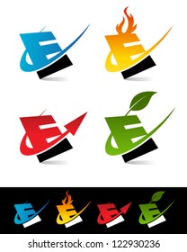 Vector alphabet set of various swoosh E logo icons