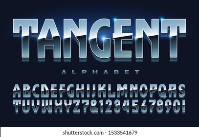 Vector Alphabet With Shiny Reflective Mirror Surface. Lettering Style For Technology, Space Travel, Science. This Type Font Mixes Square And Rounded Letter Forms.