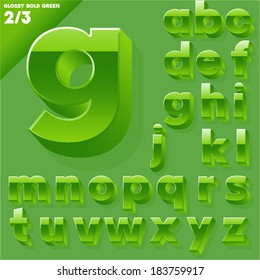 Vector alphabet of simple 3d glossy letters. Sans bold.  Green Small cases