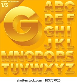 Vector alphabet of simple 3d glossy letters. Sans bold.  Yellow  Upper cases
