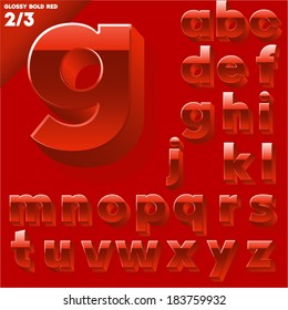 Vector alphabet of simple 3d glossy letters. Sans bold.  Red Small cases