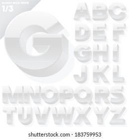 Vector alphabet of simple 3d glossy letters. Sans bold.  White Upper cases