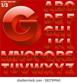 Vector Alphabet Of Simple 3d Glossy Letters. Sans Bold.  Red Upper Cases