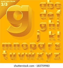 Vector alphabet of simple 3d glossy letters. Sans bold.  Yellow Small cases