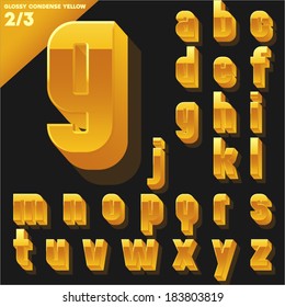Vector alphabet of simple 3d glossy letters. Condensed. Yellow Small cases