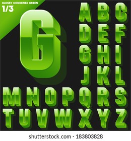 Vector alphabet of simple 3d glossy letters. Condensed. Green Upper cases