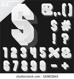 Alfabeto vectorial de simples letras glosas 3d. Condensado. Símbolos blancos