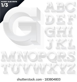 Vektoralphabet aus einfachen 3D-Glossybriefen. Sklave. Weiße Oberkörper