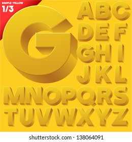 Vector alphabet of simple 3d letters. Sans bold. Uppercases Yellow