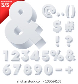 Vector Alphabet Of Simple 3d Letters. Sans Bold. Symbols White