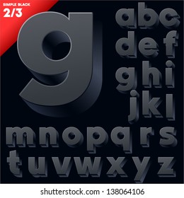 Vector alphabet of simple 3d letters. Sans bold. Small cases Black