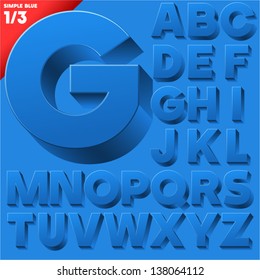 Vector alphabet of simple 3d letters. Sans bold. Upper cases Blue