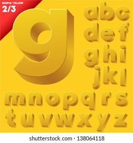 Vector alphabet of simple 3d letters. Sans bold. Small cases Yellow