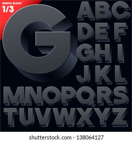 Vector alphabet of simple 3d letters. Sans bold. Upper cases Black