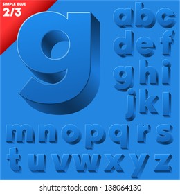 Vector alphabet of simple 3d letters. Sans bold. Small cases Blue