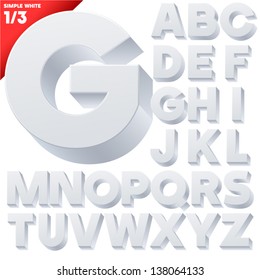 Vector Alphabet Of Simple 3d Letters. Sans Bold. Upper Cases White