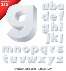 Vector Alphabet Of Simple 3d Letters. Sans Bold. Small Cases White