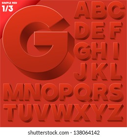 Vector Alphabet Of Simple 3d Letters. Sans Bold. Upper Cases Red