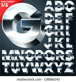 Vector Alphabet Of Simple 3d Letters. Sans Bold. Upper Cases Chrome