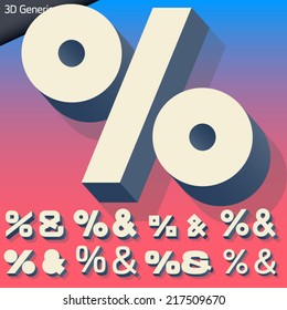 Vector alphabet of simple and generic 3d letters. Symbols 3 