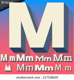 Vector alphabet of simple and generic 3d letters. Letter m