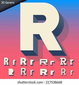 Vector alphabet of simple and generic 3d letters. Letter r