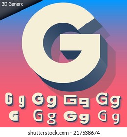 Vector alphabet of simple and generic 3d letters. Letter g