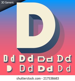 Vector alphabet of simple and generic 3d letters. Letter d