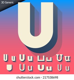 Vector alphabet of simple and generic 3d letters. Letter u