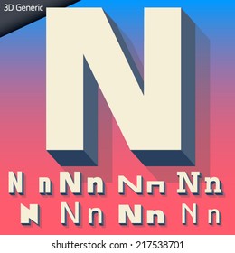 Vector alphabet of simple and generic 3d letters. Letter n