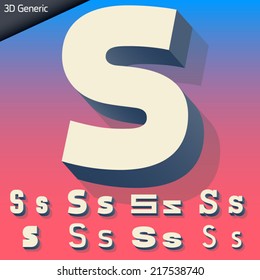 Vector alphabet of simple and generic 3d letters. Letter s
