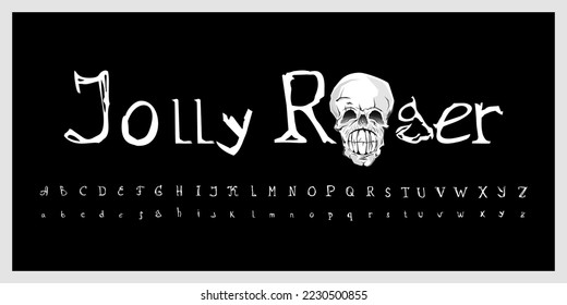 Vektoralphabet im Stil von Grunge. Jolly Roger. Handgeschriebene Schriftart für echte Piraten.