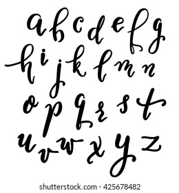 Vector alphabet in the style of lettering and calligraphy. Hand drawing pen.